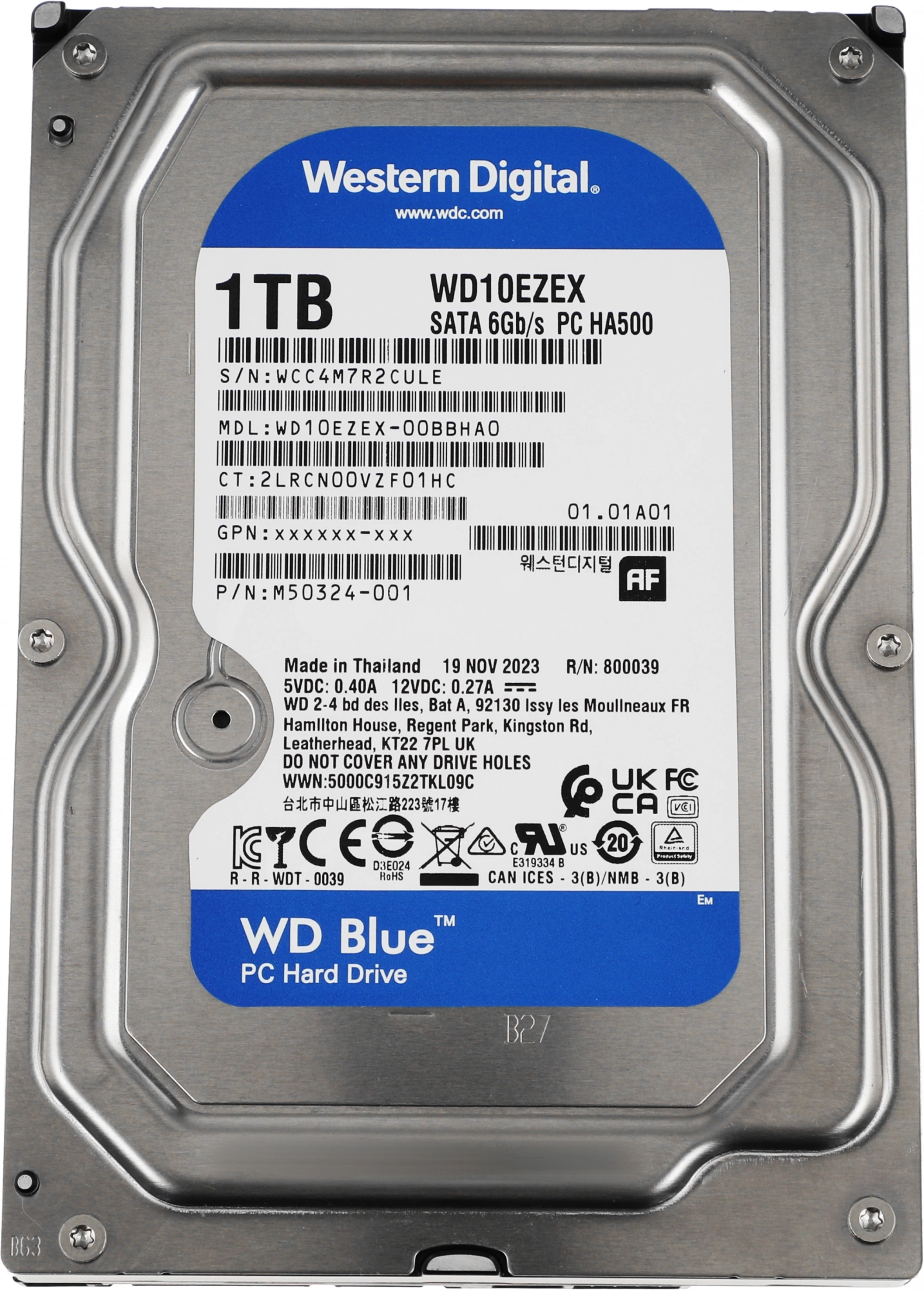 Жесткий диск WD SATA-III 1TB WD10EZEX Desktop Caviar Blue (7200rpm) 64Mb 3.5"