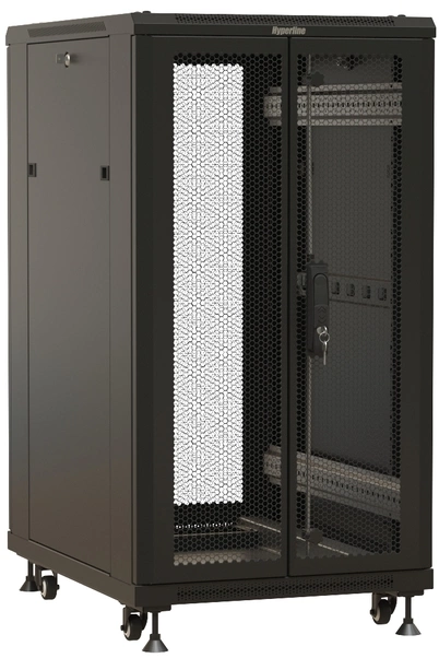 Шкаф коммутационный Hyperline (TTBR-1866-DD-RAL9004) напольный 18U 600x600мм пер.дв.перфор.2ств. задн.дв.перфор. 1000кг черный 510мм 53.8кг 988мм IP20 сталь