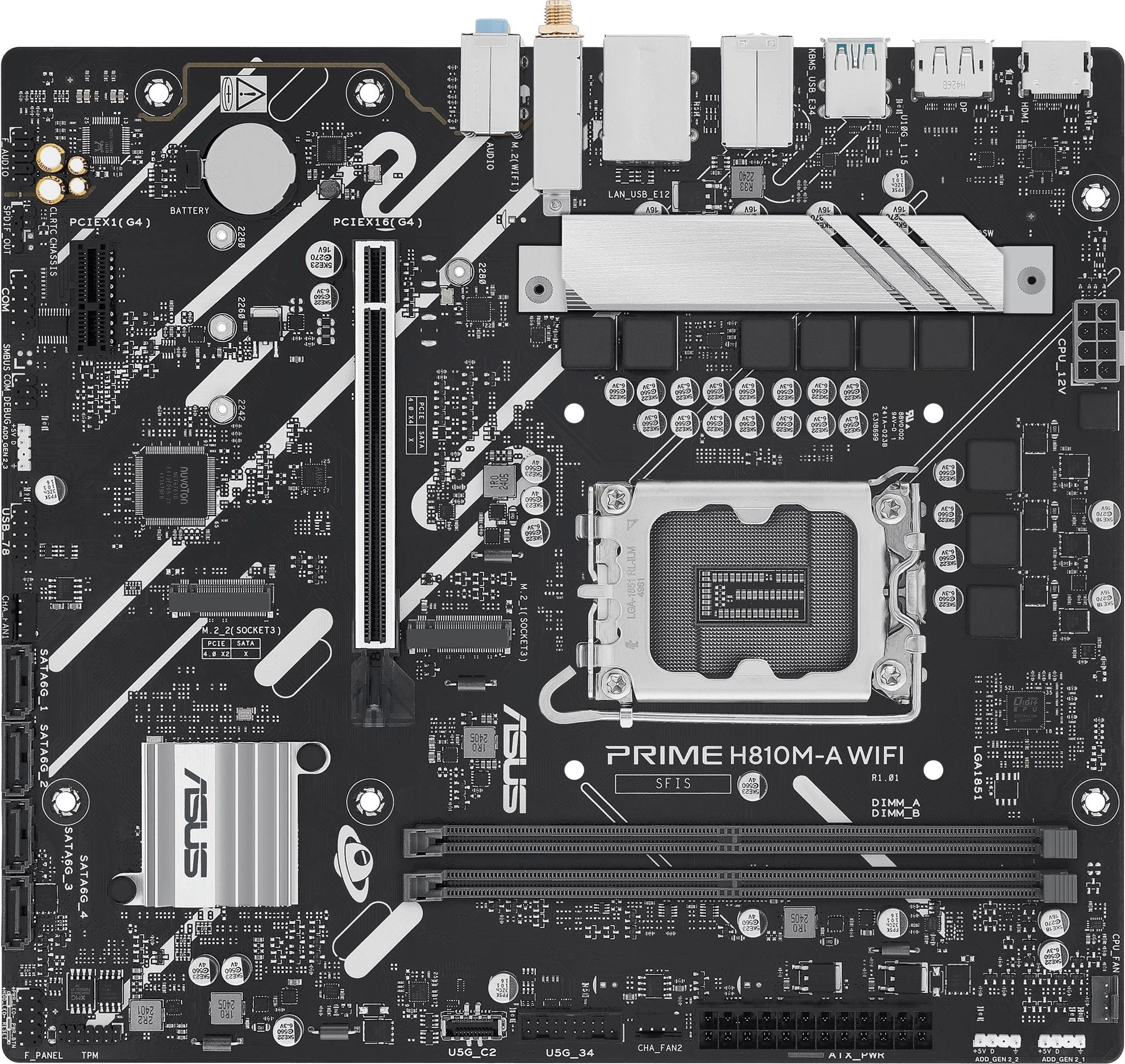 Материнская плата Asus PRIME H810M-A WIFI Soc-1851 Intel H810 2xDDR5 mATX AC`97 8ch(7.1) GbLAN RAID+HDMI+DP