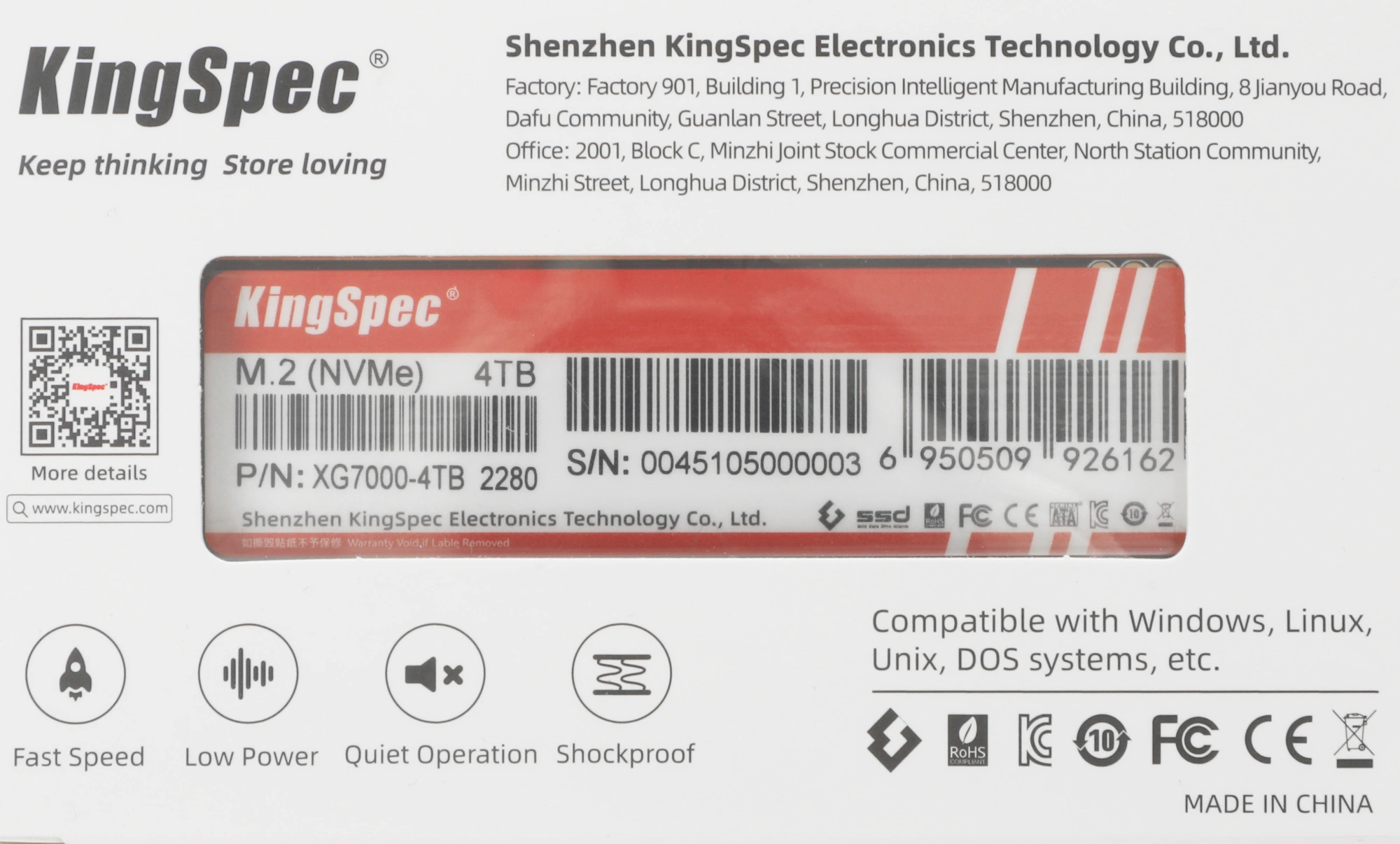 Накопитель SSD Kingspec PCIe 4.0 x4 4TB XG7000-4TB XG7000 M.2 2280