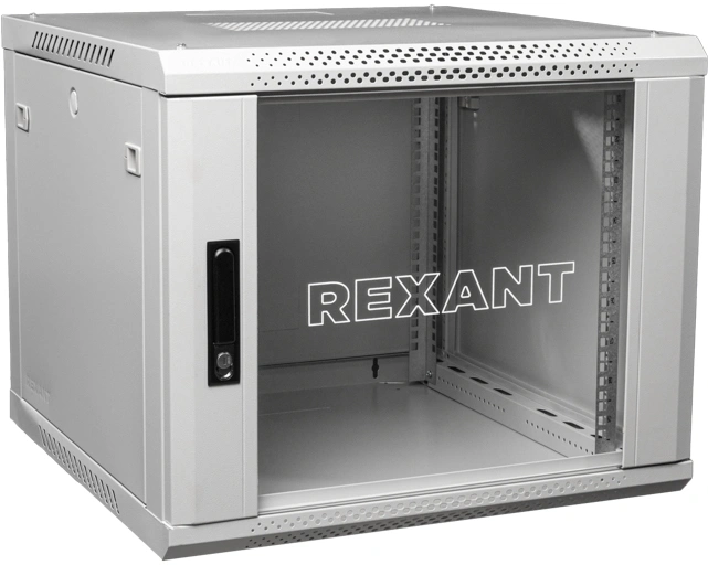 Шкаф коммутационный Rexant (04-0966-111) настенный 9U 600x600мм пер.дв.стекл 60кг серый 510мм 230град. 501мм сталь