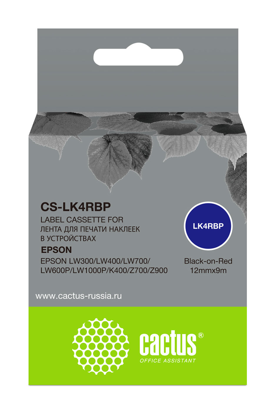 Картридж ленточный Cactus CS-LK4RBP LK-4RBP черный на красном 12x9 для Epson LW300/LW400/LW700/LW600P/LW1000P/K400/Z700/Z900