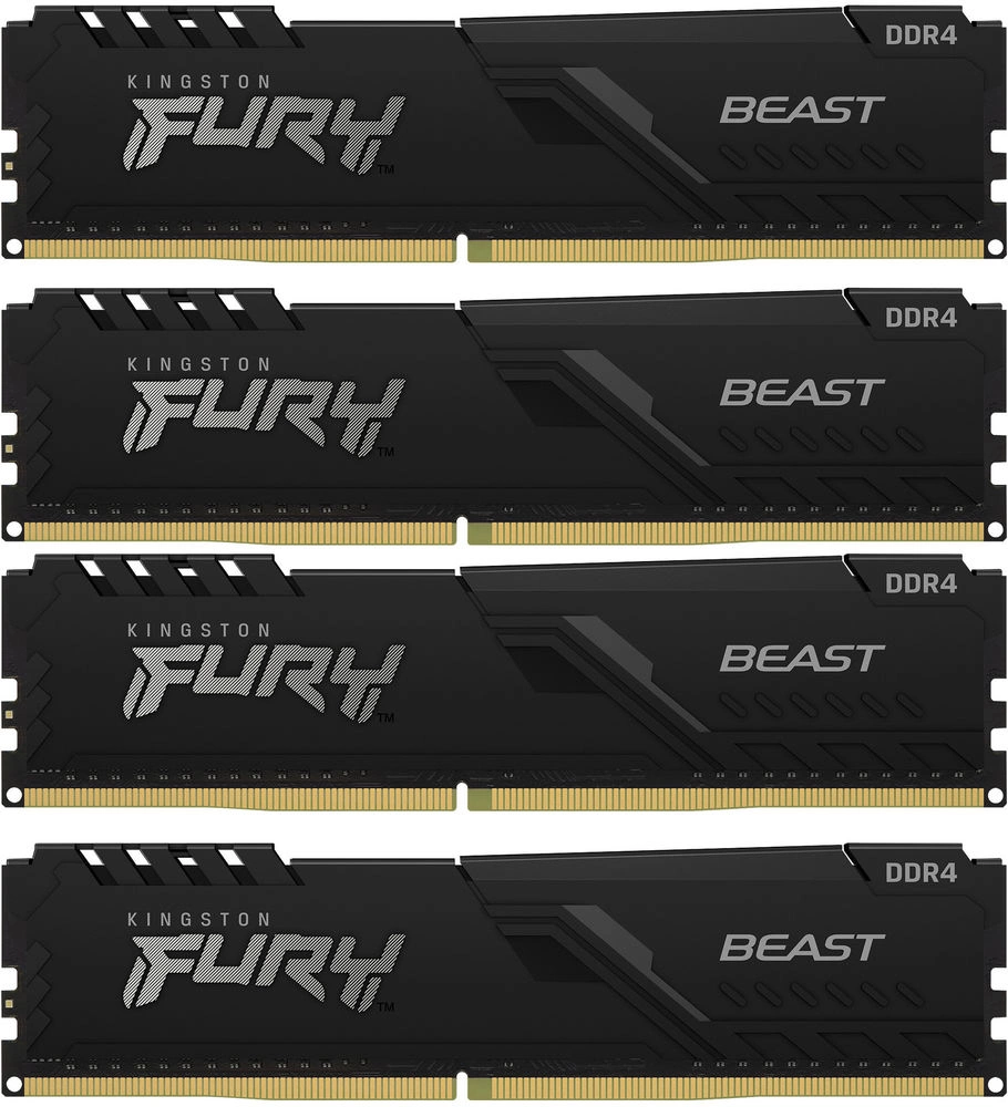 Память DDR4 4x32GB 3200MHz Kingston KF432C16BBK4/128 Fury Beast Black RTL Gaming PC4-25600 CL16 DIMM 288-pin 1.35В dual rank с радиатором Ret