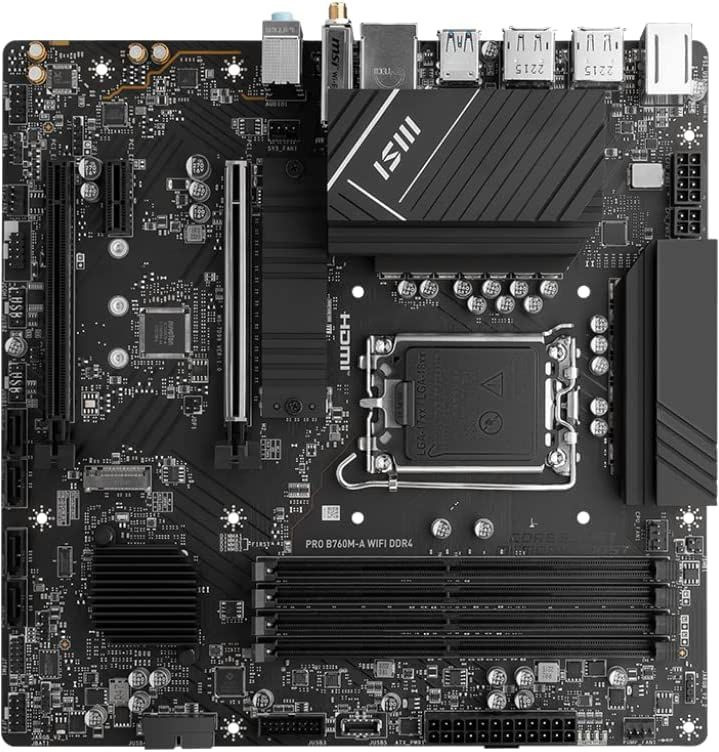 Материнская плата MSI PRO B760M-A WIFI DDR4 Soc-1700 Intel B760 4xDDR4 mATX AC`97 8ch(7.1) 2.5Gg+HDMI+DP