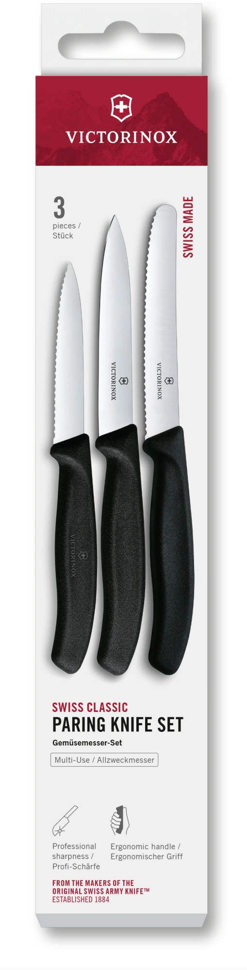 Набор ножей кухон. Victorinox Swiss Classic 6.7113.34 для овощей компл.:3предм. черный европодвес