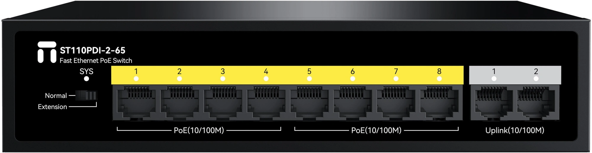 Коммутатор Netis ST110PDI-2-65 (L2) 10x100Мбит/с 8PoE 65W неуправляемый
