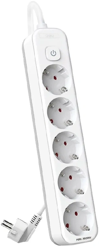 Сетевой фильтр Deli ET439 5м (5 розеток) белый (пакет ПЭ) Сетевой фильтр Deli ET439 5м (5 розеток) белый (пакет ПЭ)