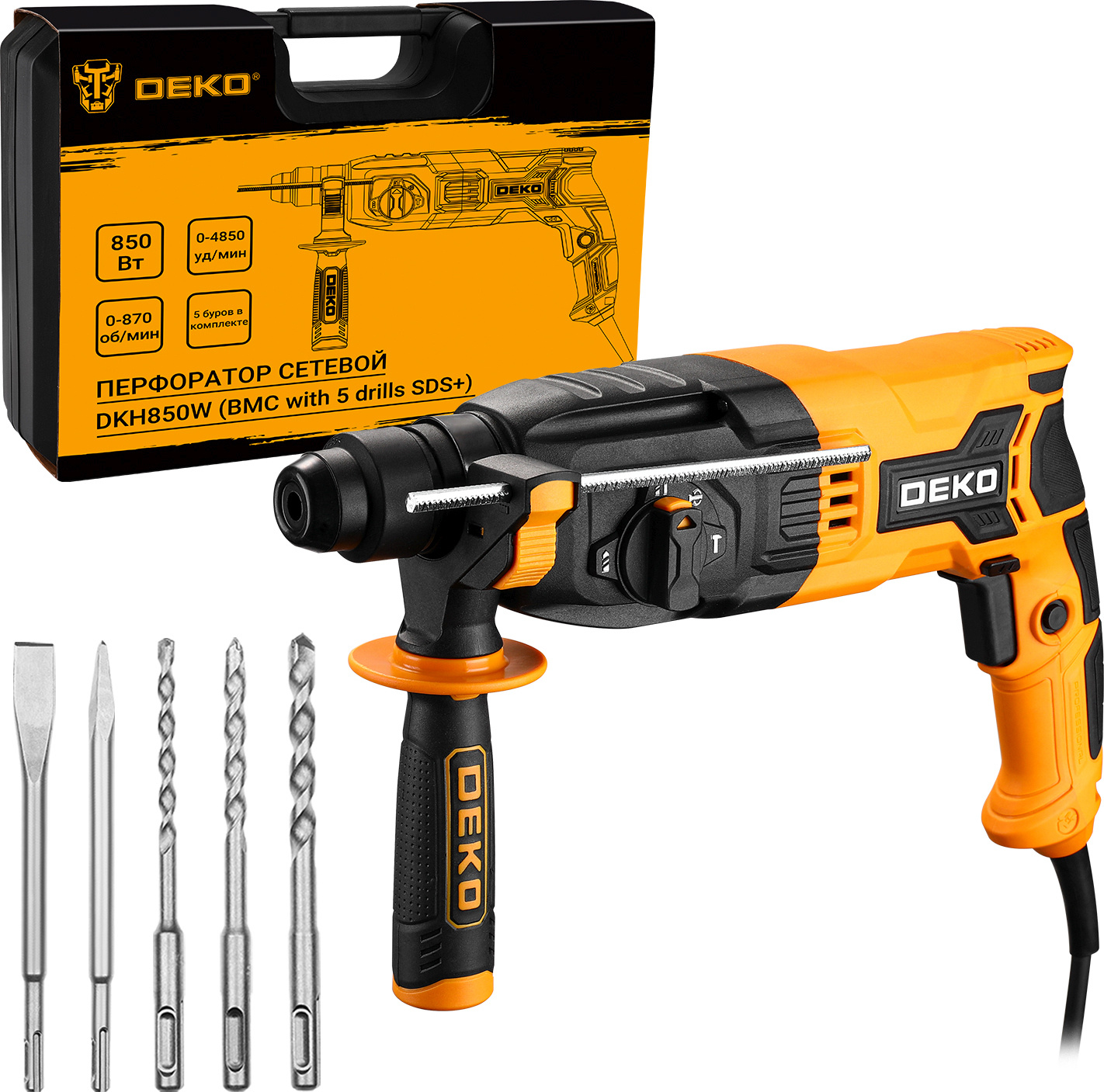 Перфоратор Deko DKH850W патрон:SDS-plus уд.:3Дж 850Вт (кейс в комплекте) Перфоратор Deko DKH850W патрон:SDS-plus уд.:3Дж 850Вт (кейс в комплекте)