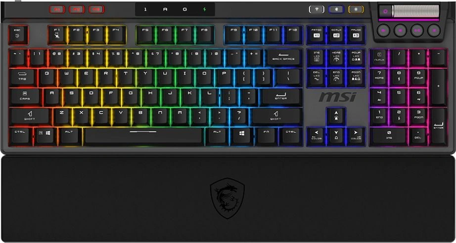 Клавиатура MSI STRIKE Pro W Silent механическая серый/черный USB беспроводная BT/Radio Multimedia for gamer LED (подставка для запястий) (S11-43RU210-CLA) кабель 2м