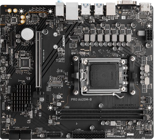 Материнская плата MSI PRO A620M-B SocketAM5 AMD A620 2xDDR5 mATX AC`97 8ch(7.1) 2.5Gg RAID+VGA+HDMI