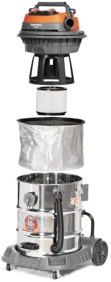 Строительный пылесос Daewoo DAVC 6030S 3200Вт (уборка: сухая/сбор воды/выдув) серебристый