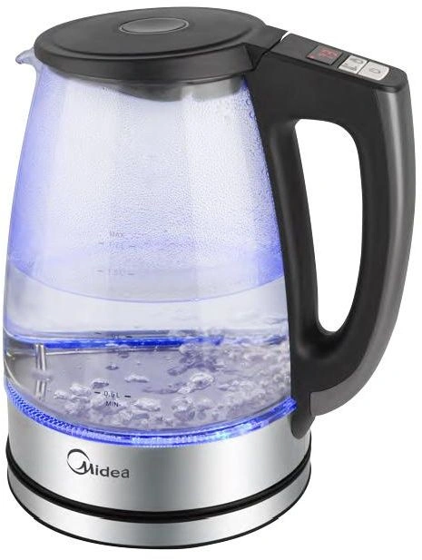 Чайник электрический Midea MK-8019 1.7л. 2200Вт серебристый/черный корпус: стекло