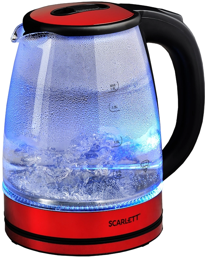 Чайник электрический Scarlett SC-EK27G65 1.8л. 1800Вт красный/черный корпус: стекло/металл/пластик