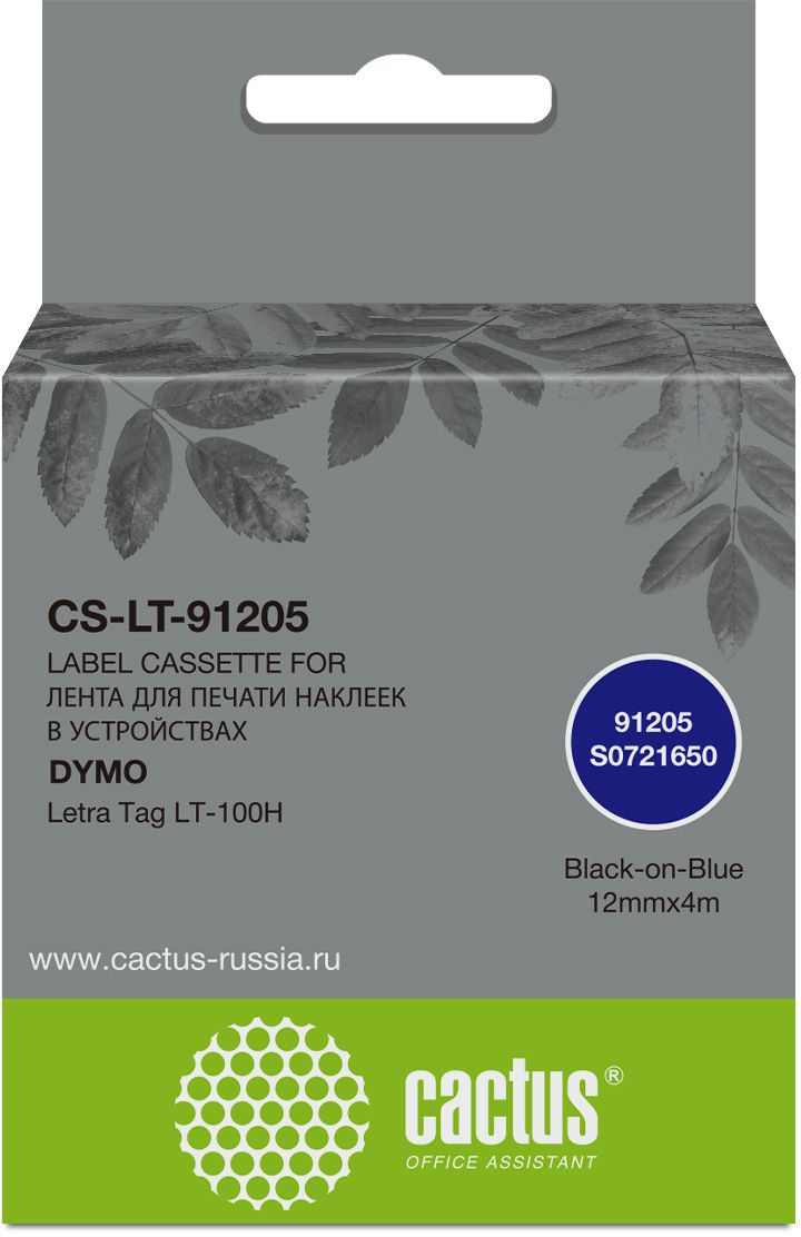 Картридж ленточный Cactus CS-LT-91205 91205 черный на синем 12x4 для Dymo Letra Tag LT-100H без чипа