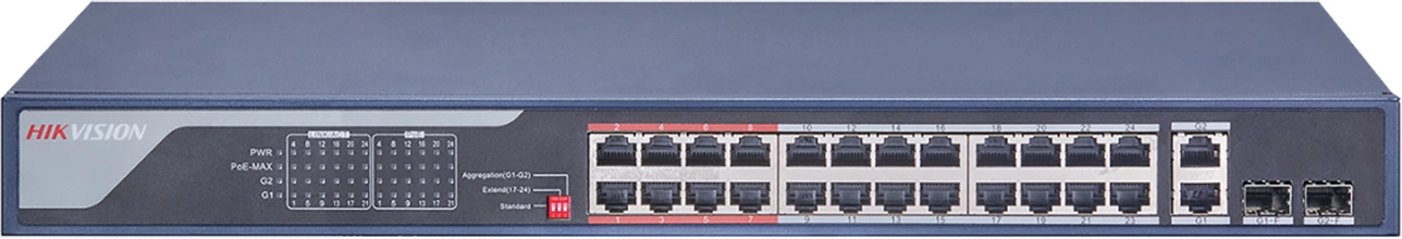 Коммутатор Hikvision DS-3E0326P-E(C) (L2) 24x100Мбит/с 2x1Гбит/с 2SFP 24PoE 370W неуправляемый
