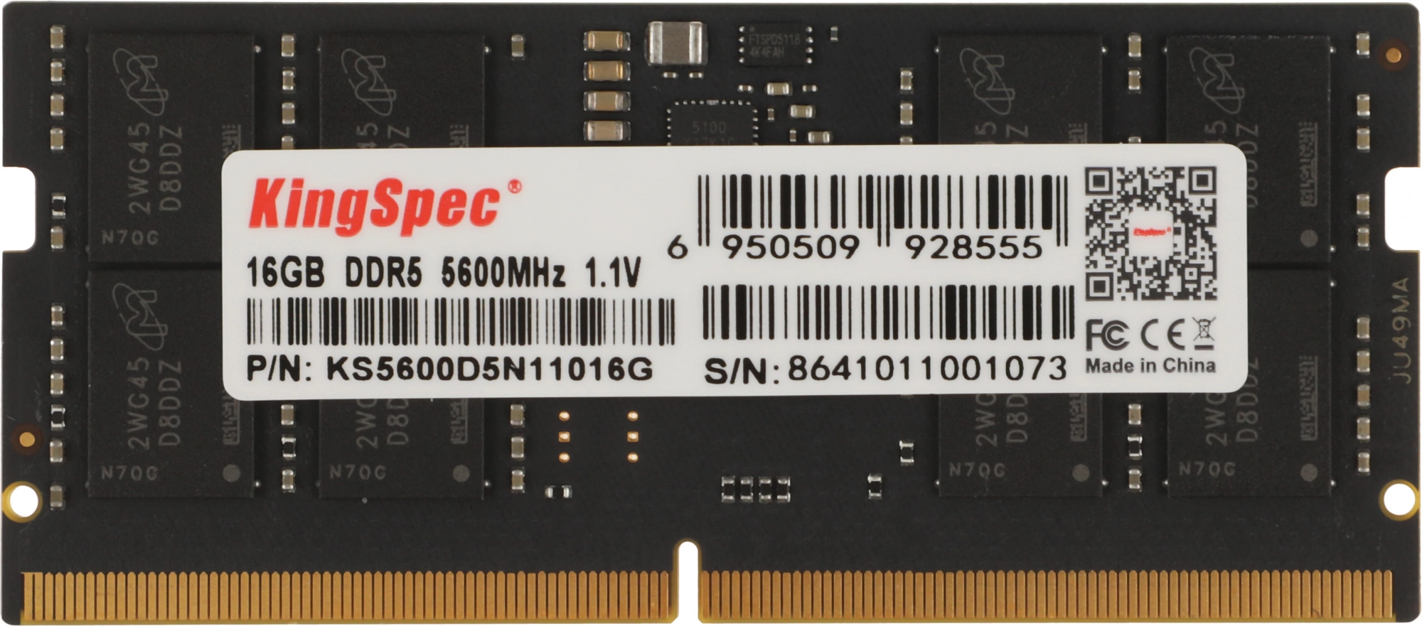 Память DDR5 16GB 5600MHz Kingspec KS5600D5N11016G RTL PC5-44800 CL40 SO-DIMM 288-pin 1.1В single rank Ret