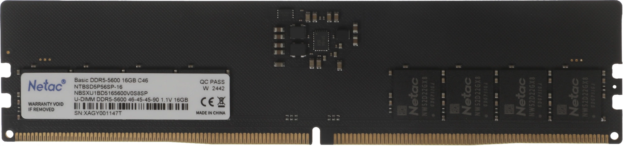 Память DDR5 16GB 5600MHz Netac NTBSD5P56SP-16 Basic RTL PC5-44800 CL46 DIMM 288-pin 1.1В original Intel Ret