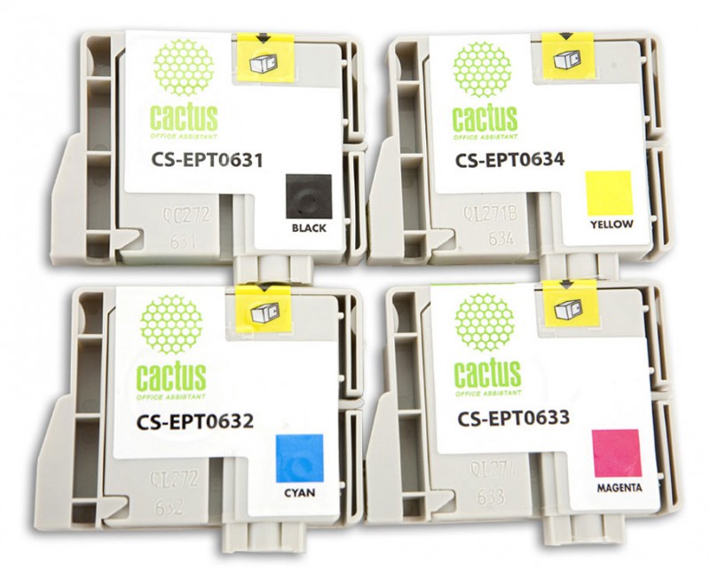 Картридж струйный Cactus CS-EPT0635 T0635 черный/голубой/пурпурный/желтый набор (40мл) для Epson Stylus C67/C87/CX3700/CX4100/CX4700 с чипом
