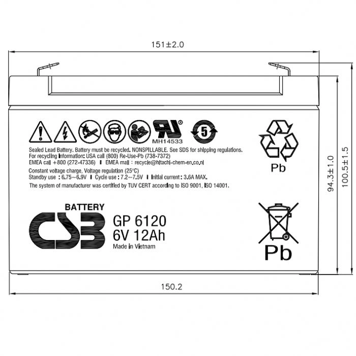 Батарея для ИБП CSB GP6120 6В 12Ач