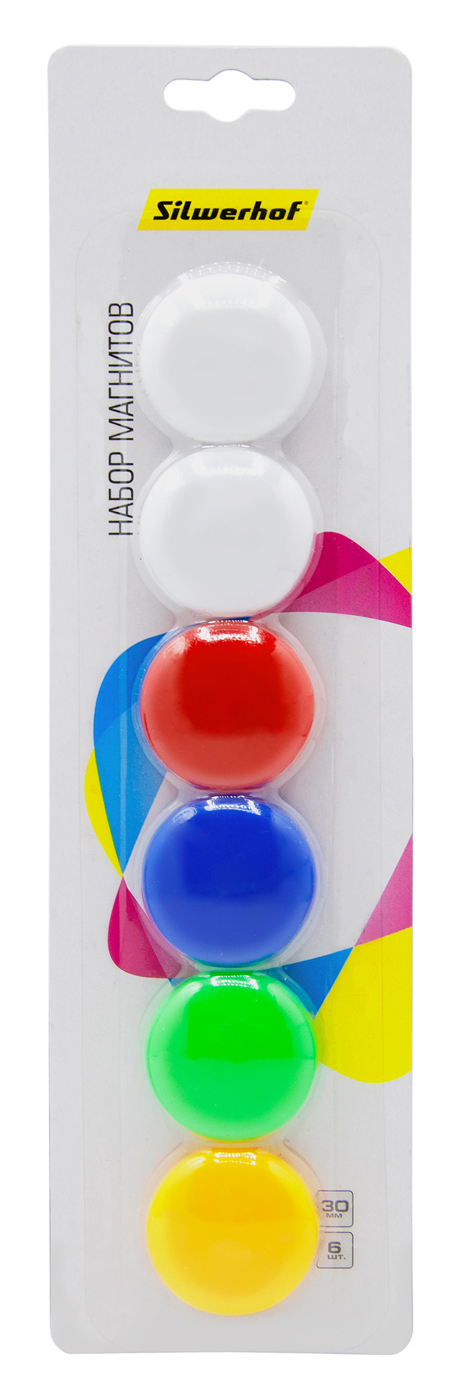 Магнит Silwerhof Classic для досок пластик ассорти d30мм круглый (упак.:6шт)
