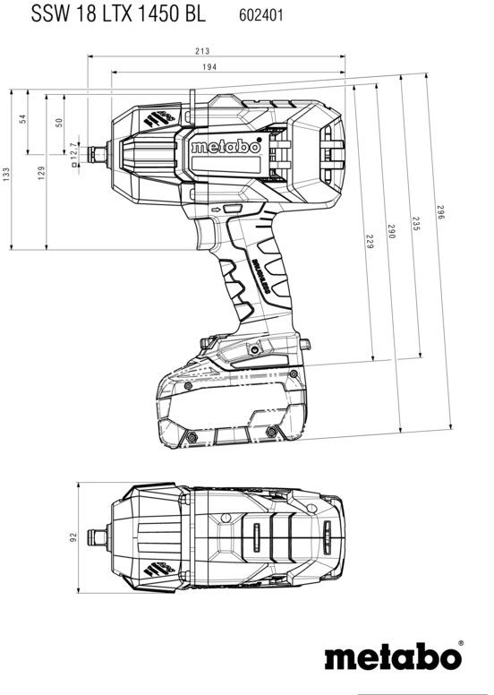 Гайковерт Metabo SSW 18 LTX 1450 BL аккум. патрон:квад.1/2" (кейс в комплекте) (602401660)