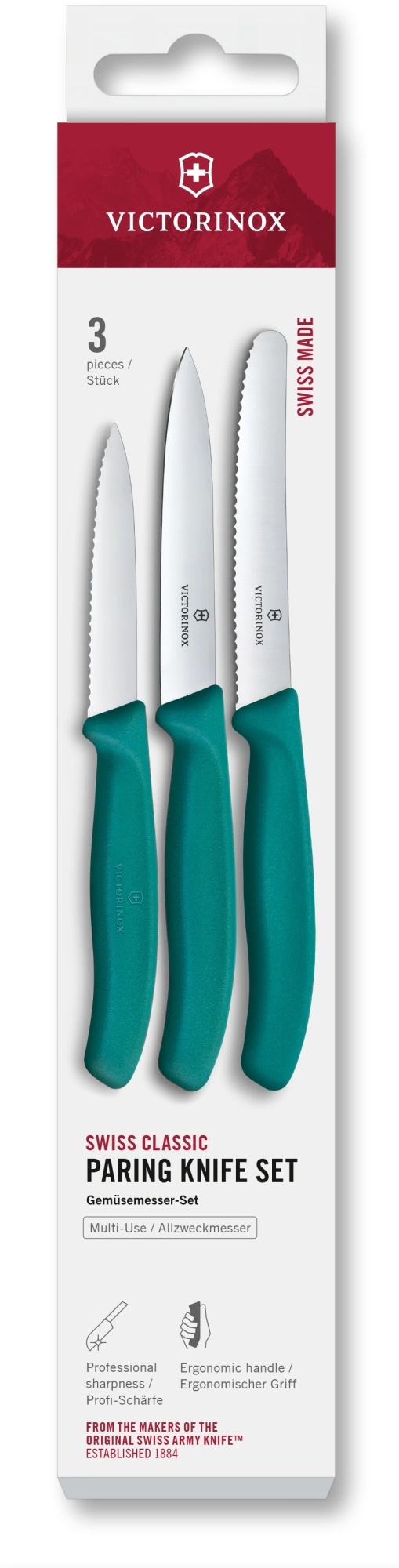 Набор ножей кухон. Victorinox Swiss Classic 6.7114.34C1 для овощей компл.:3предм. зеленый европодвес