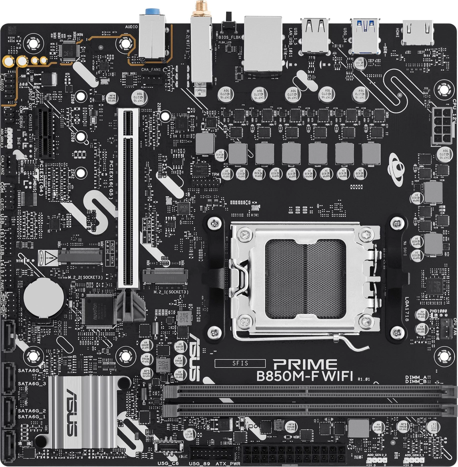 Материнская плата Asus PRIME B850M-F WIFI Socket AM5 AMD B850 2xDDR5 mATX AC`97 8ch(7.1) GbLAN RAID+VGA+HDMI