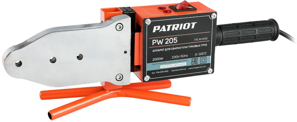 Сварочный аппарат для пластиковых труб Patriot PW 205 2кВт Тмакс.:300 парн.насад. 6насад. (кейс в компл.) (170302010)