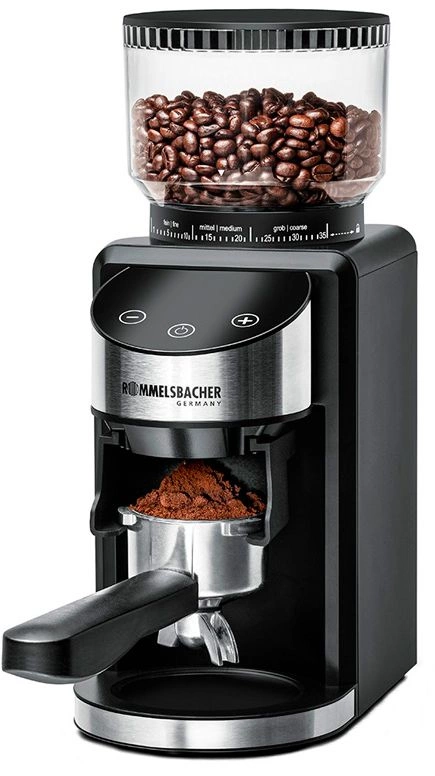 Кофемолка Rommelsbacher EKM 400 200Вт сист.помол.:жернова вместим.:220гр черный/серебристый