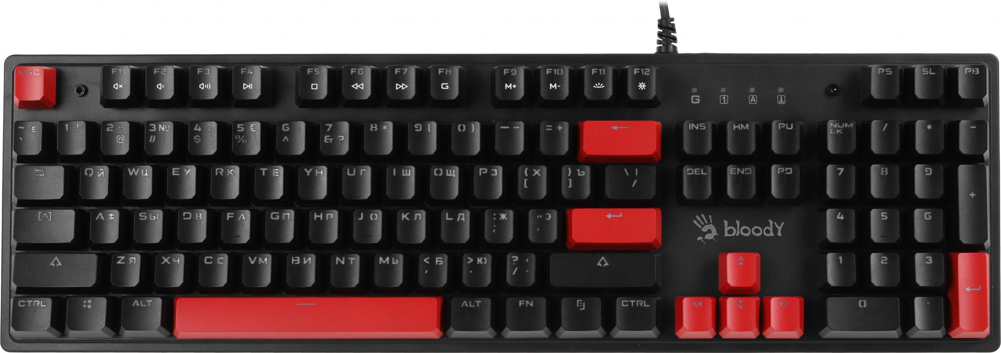 Клавиатура A4Tech S515R механическая черный USB for gamer LED (подставка для запястий) (S515R FIRE BLACK) кабель 1.8м