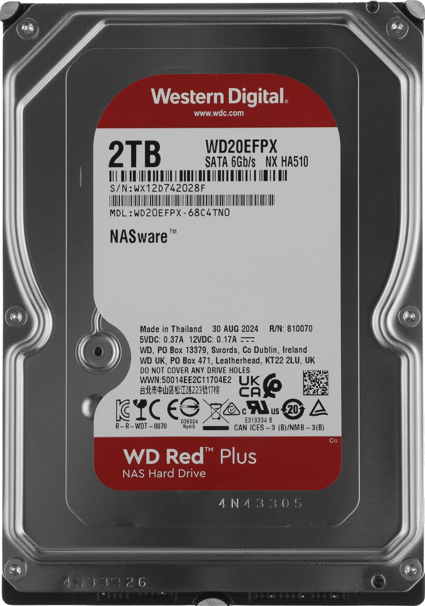Жесткий диск WD SATA-III 2TB WD20EFPX NAS Red Plus (5400rpm) 64Mb 3.5"