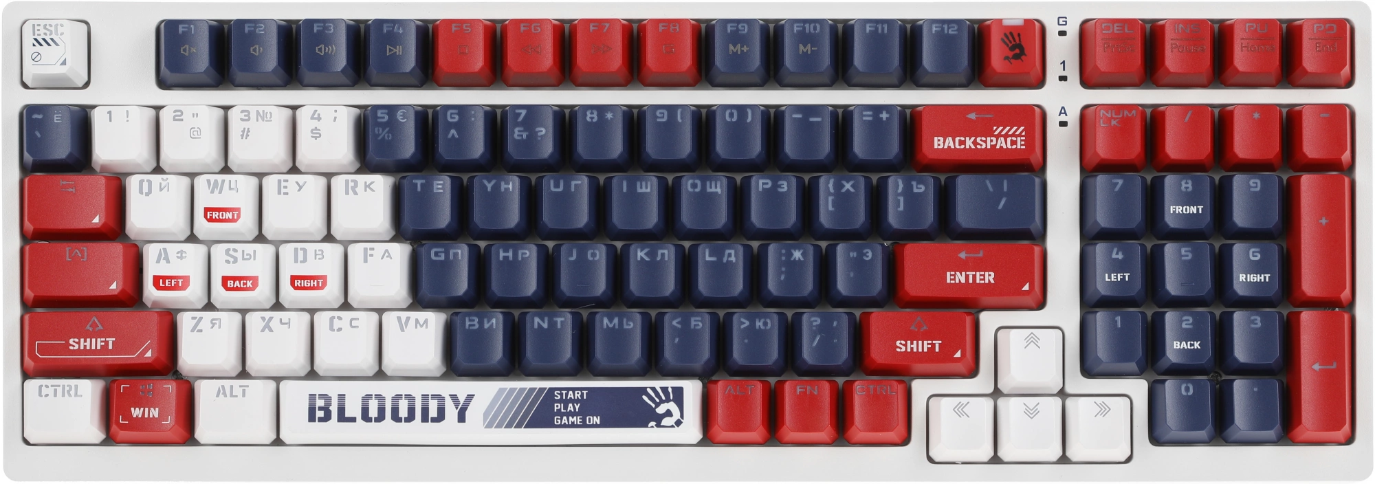 Клавиатура A4Tech Bloody S98 Sports Navy BLMS Plus механическая синий/белый USB for gamer LED (S98 SPORTS NAVY BLMS RED PLUS)