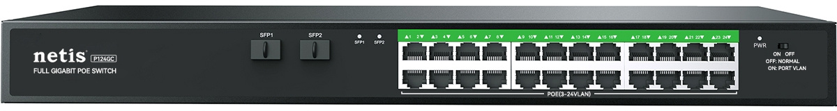 Коммутатор Netis P124GC (L2) 24x1Гбит/с 2SFP 24PoE+ 360W неуправляемый