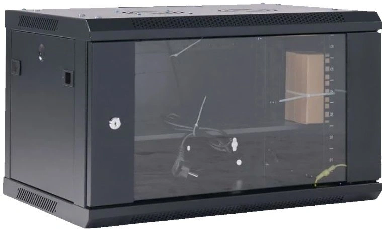 Шкаф коммутационный Rexant (04-0654-112) настенный 6U 400x542мм пер.дв.стекл черный 230град. металл