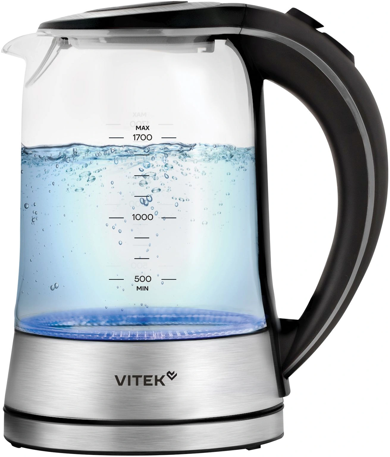 Чайник электрический Vitek VT-WK1009 1.7л. 2200Вт черный/серый корпус: стекло