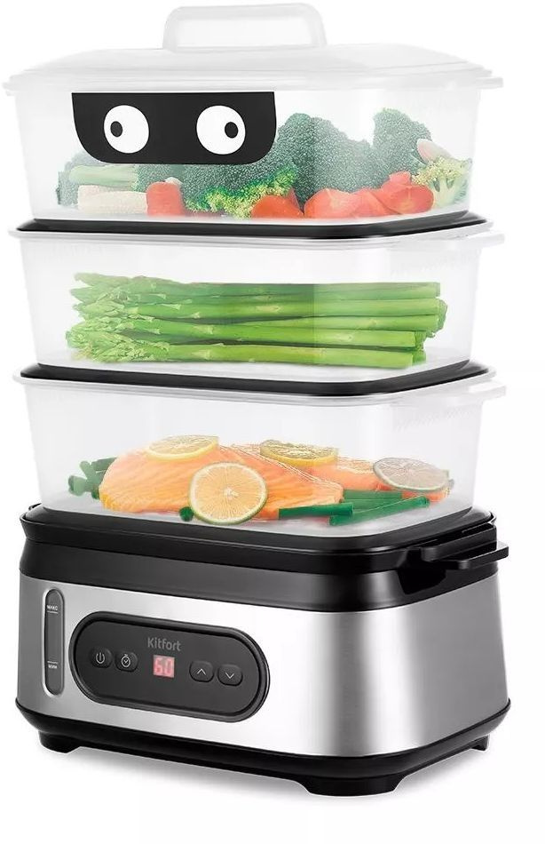 Пароварка Kitfort КТ-4082 3ярус. 800Вт серебристый