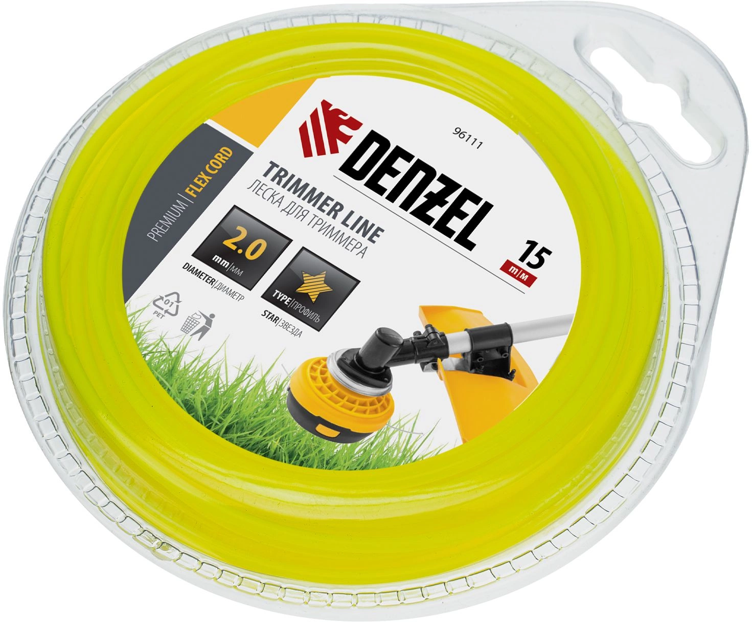 Леска для садовых триммеров Denzel 96111 d=2мм L=15м