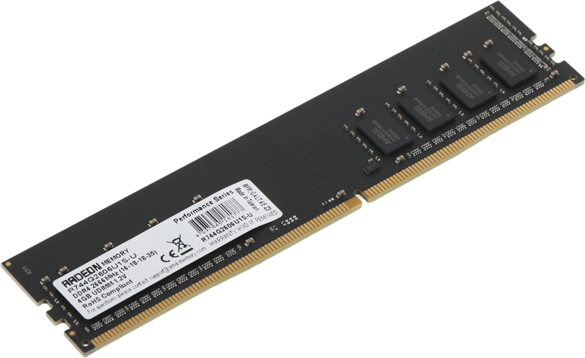 Память DDR4 4GB 2666MHz AMD R744G2606U1S-U Radeon R7 Performance Series RTL PC4-21300 CL16 DIMM 288-pin 1.2В Ret