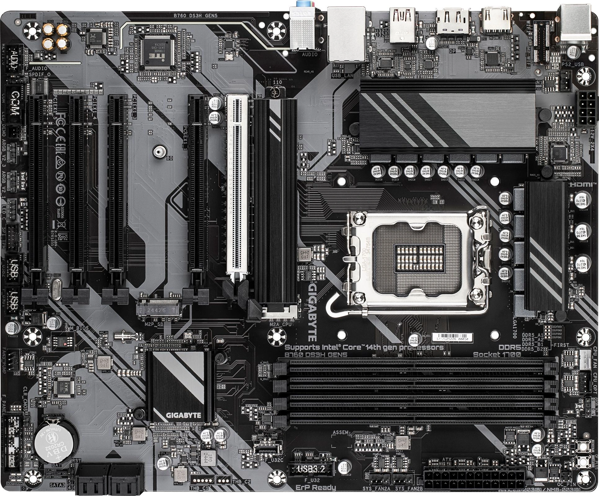 Материнская плата Gigabyte B760 DS3H GEN5 Soc-1700 Intel B760 4xDDR5 ATX AC`97 8ch(7.1) GbLAN RAID+HDMI+DP