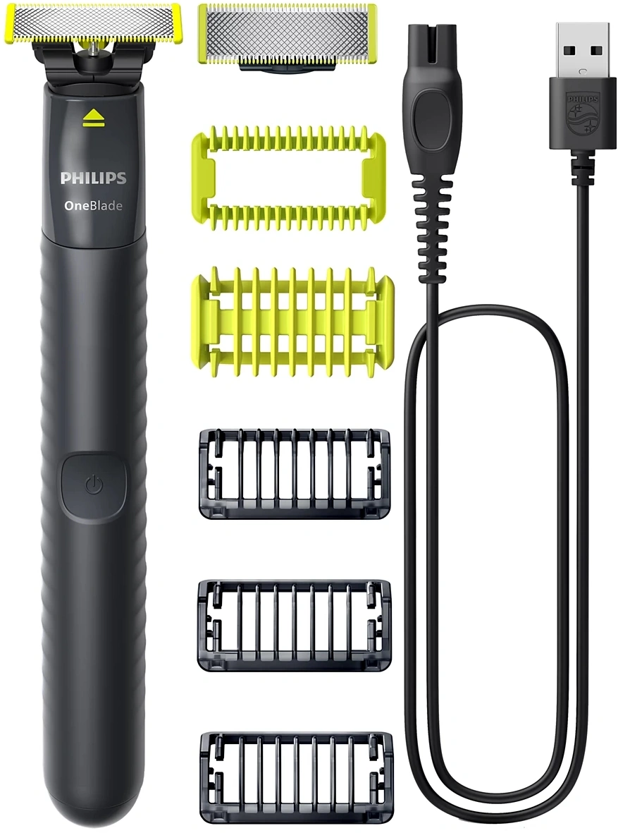 Триммер Philips OneBlade Pro QP1624/10 серый/зеленый 0.5Вт (насадок в компл:6шт)