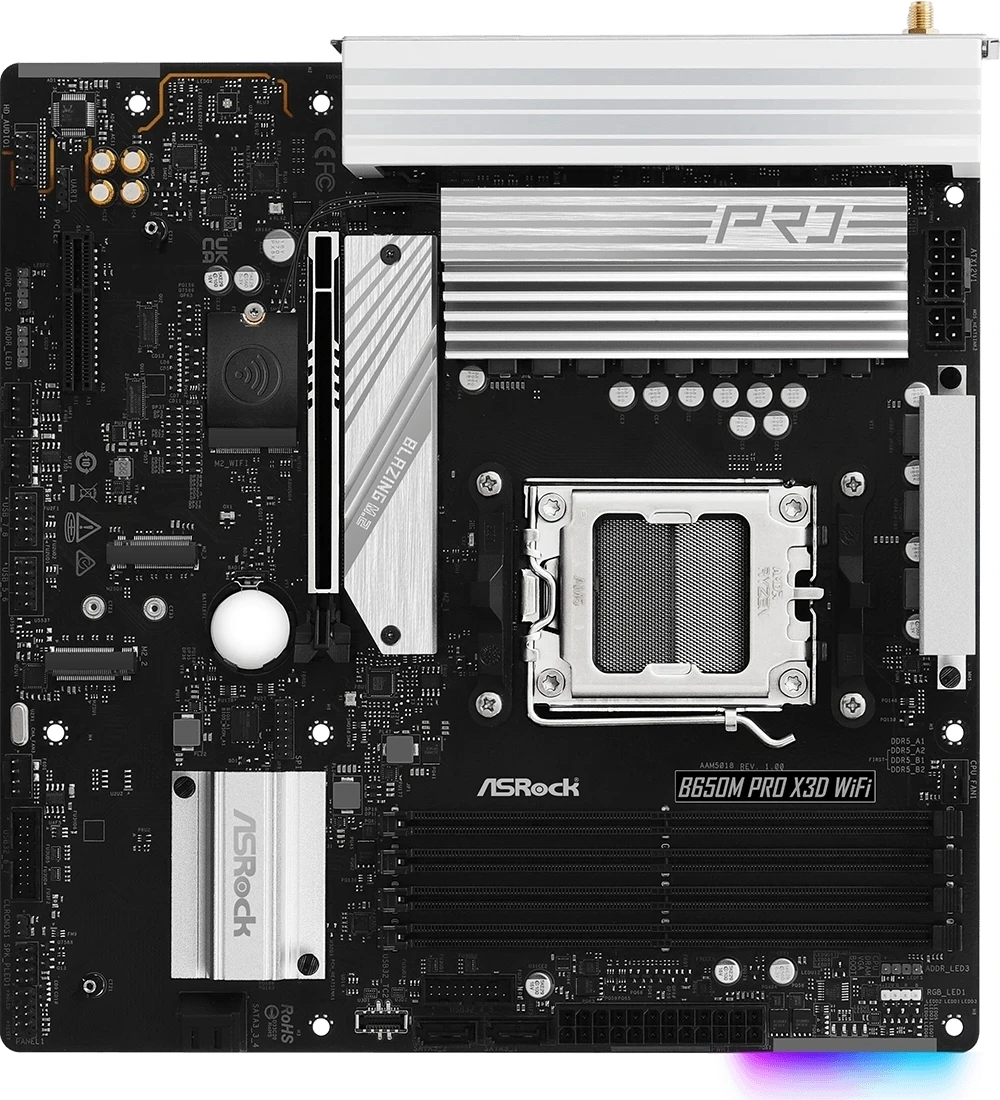 Материнская плата Asrock B650M PRO X3D WIFI Socket AM5 AMD B650 4xDDR5 mATX AC`97 8ch(7.1) 2.5Gg RAID+HDMI+DP