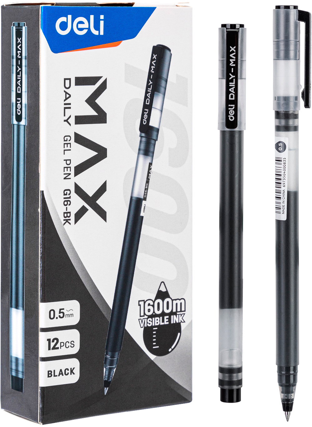 Набор ручек гелев. Deli Daily Max EG16-BK-P черн/прозрачный d=0.5мм черн. черн. (12шт)