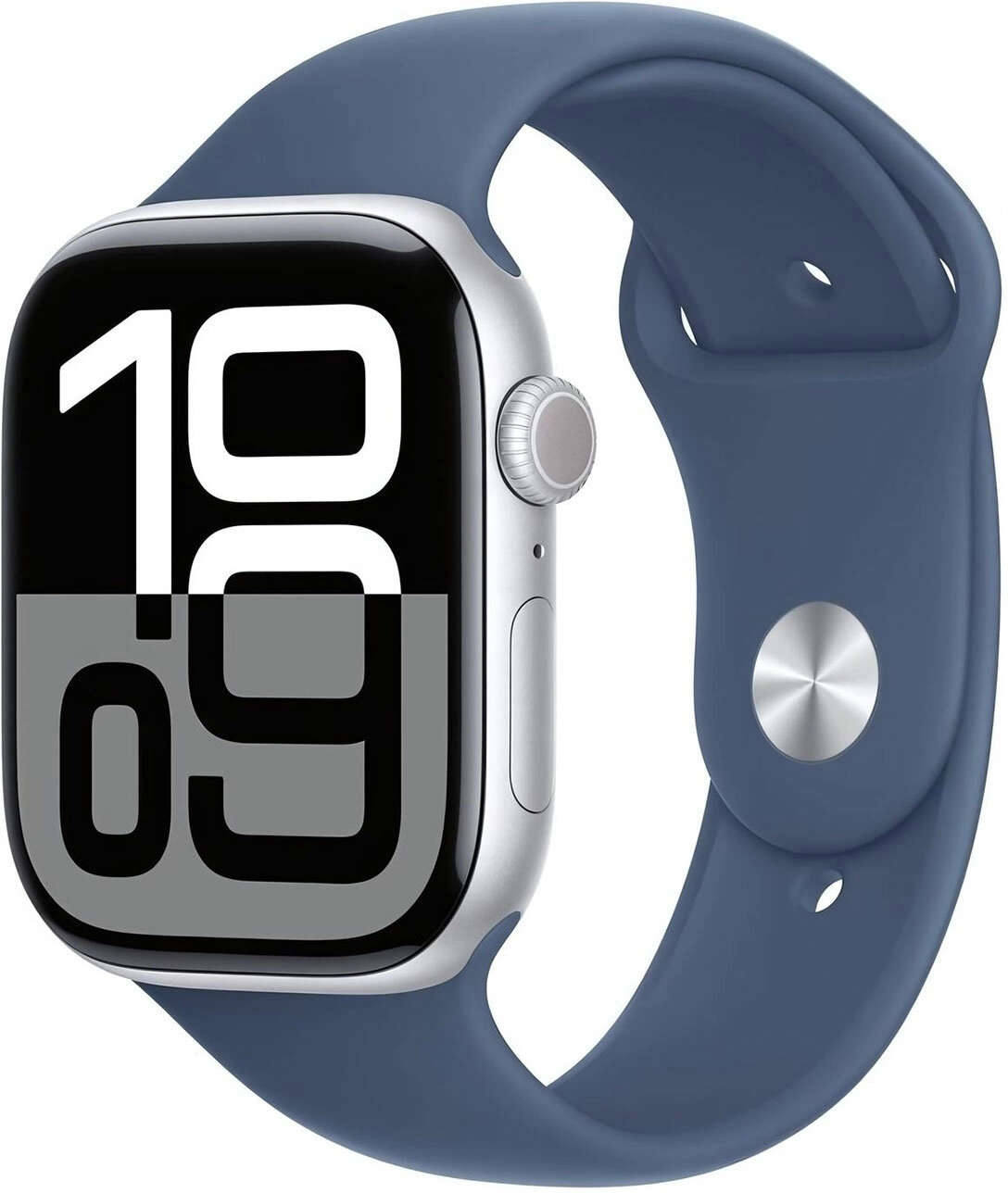 Смарт-часы Apple Watch Series 10 A2999 46мм 2.1" OLED корп.серебристый Sport Band рем.синий разм.брасл.:160-210мм (MWWM3LW/A)