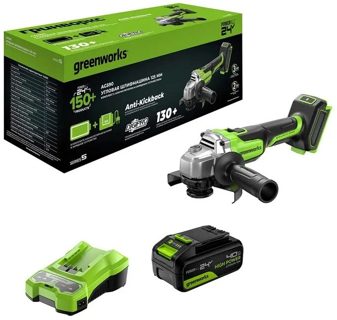 Углошлифовальная машина Greenworks AG590 8500об/мин рез.шпин.:M14 d=125мм (3201007CUB)