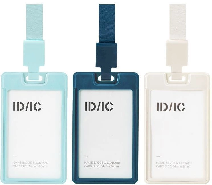 Бейдж Deli EF407 105х62мм вертикальный зажим пластиковый ассорти шнур