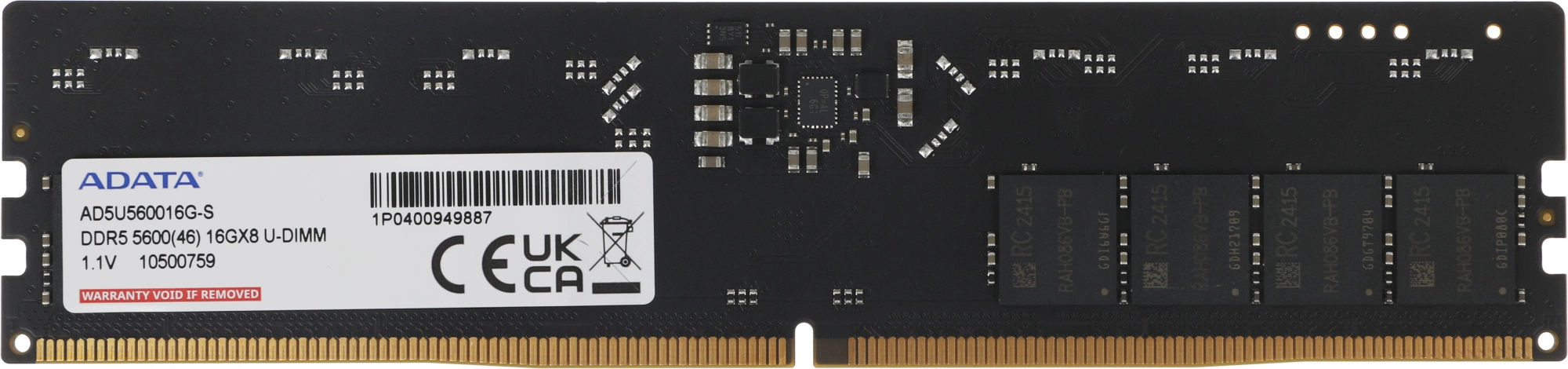 Память DDR5 16GB 5600MHz A-Data AD5U560016G-S RTL PC5-44800 CL46 DIMM 288-pin 1.1В single rank Ret