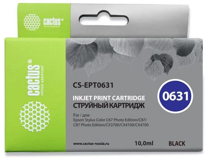Картридж струйный Cactus CS-EPT0631 T0631 черный (14мл) для Epson Stylus C67/C87/CX3700/CX4100/CX4700 с чипом