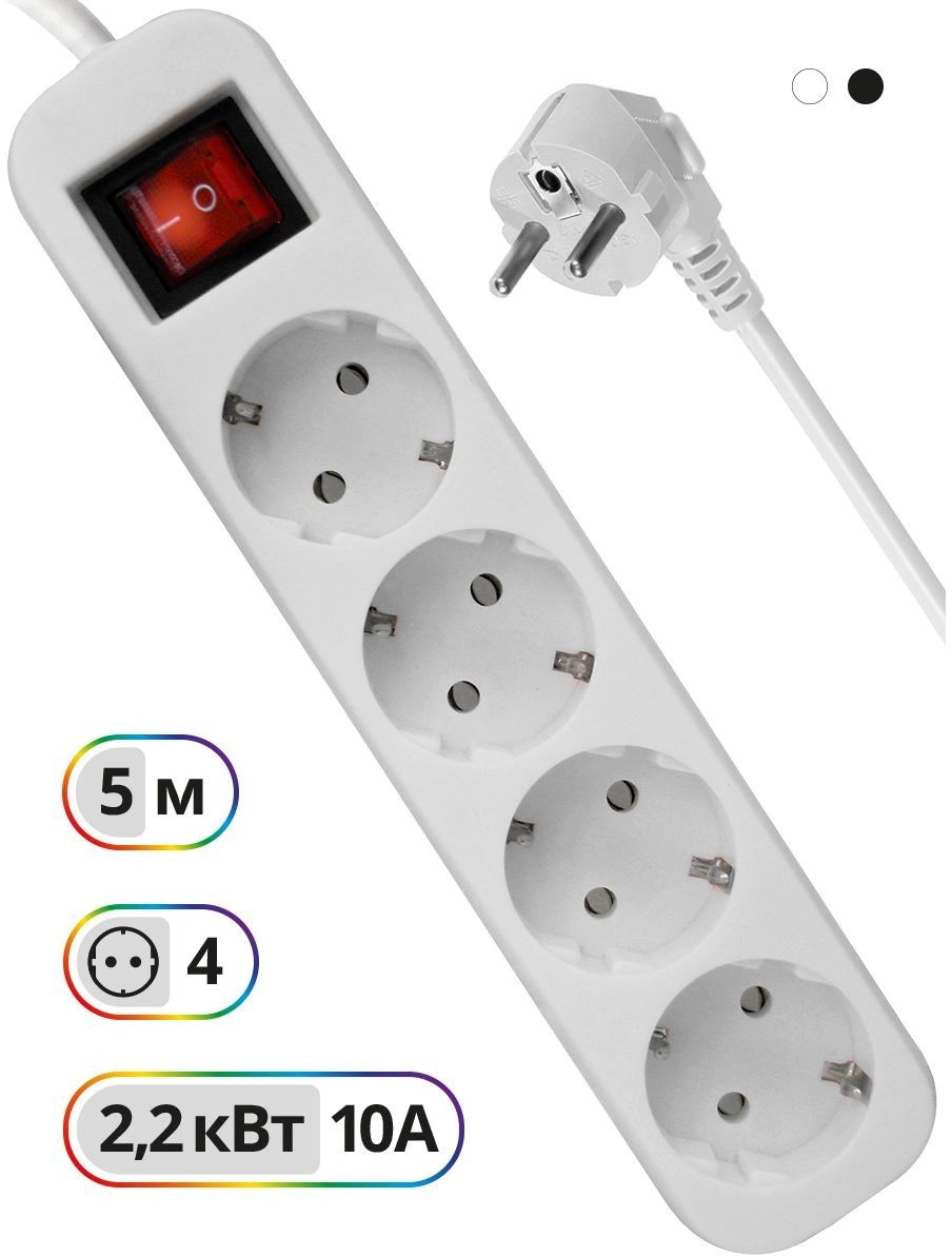 Сетевой удлинитель Defender S450 5м (4 розетки) белый (пакет ПЭ)