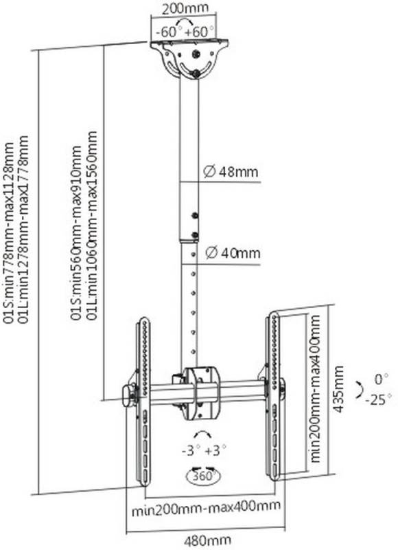 Кронштейн для телевизора Arm Media LCD-1800 черный 26"-65" макс.50кг потолочный поворот и наклон
