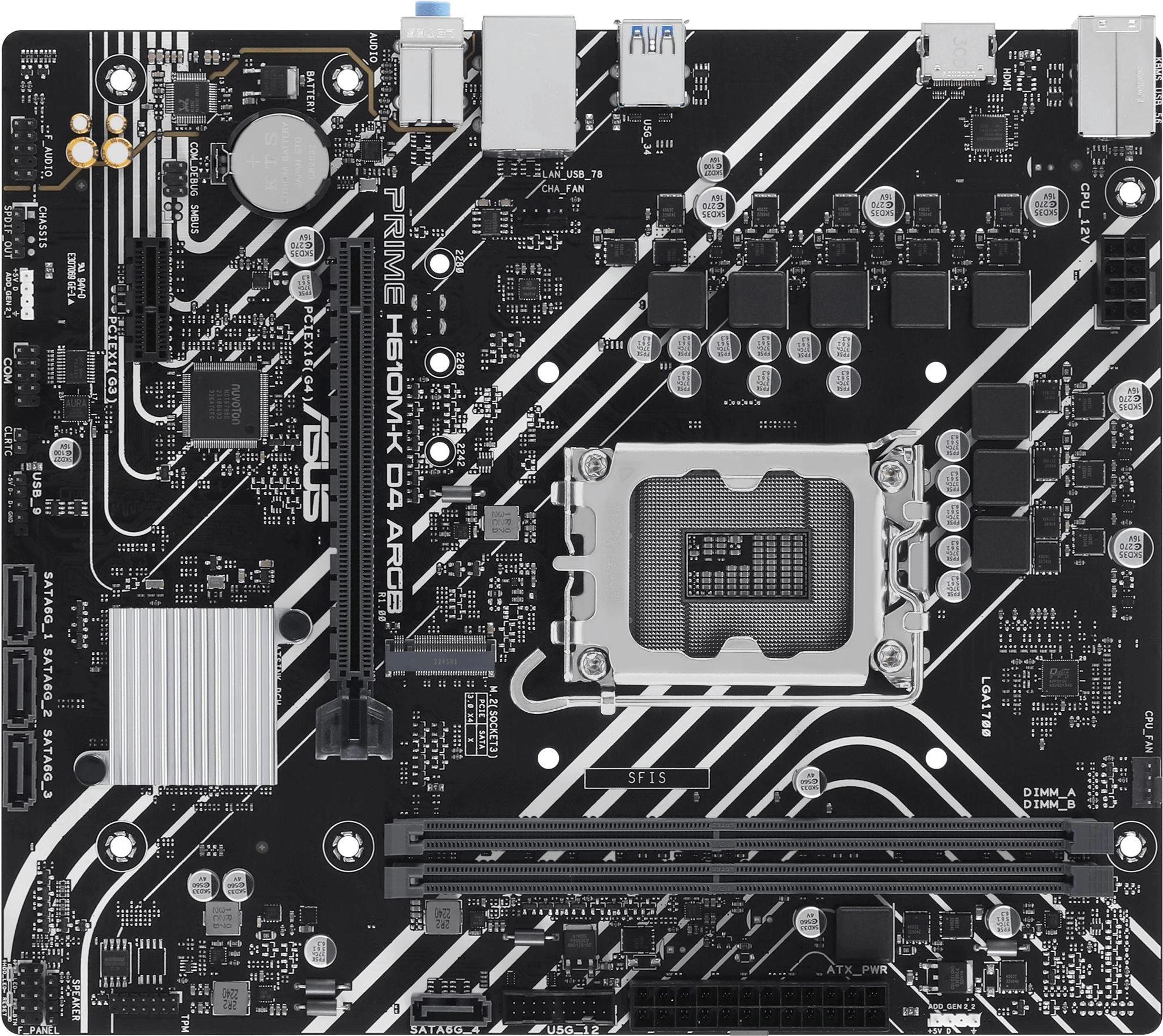 Материнская плата Asus PRIME H610M-K D4 ARGB Soc-1700 Intel H610 2xDDR4 mATX AC`97 8ch(7.1) GbLAN+HDMI